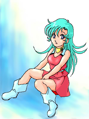 1girl, android, choujikuu_seiki_orguss, female, full_body, gradient, gradient_background, green_hair