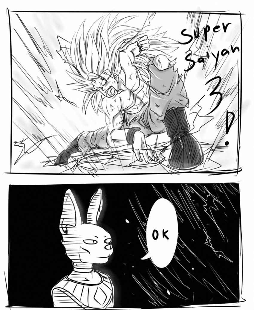 2boys, dragon_ball, dragon_ball_super, dragonball_z, god_of_destruction_beerus, monochrome, multiple_boys, one-punch_man