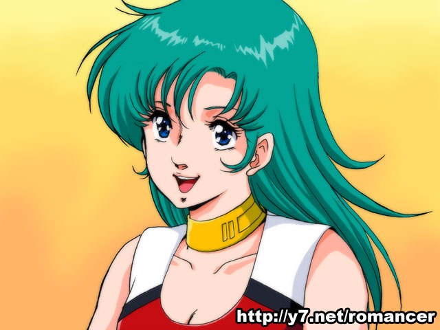 1girl, android, blue_eyes, choujikuu_seiki_orguss, female, gradient, gradient_background, green_hair