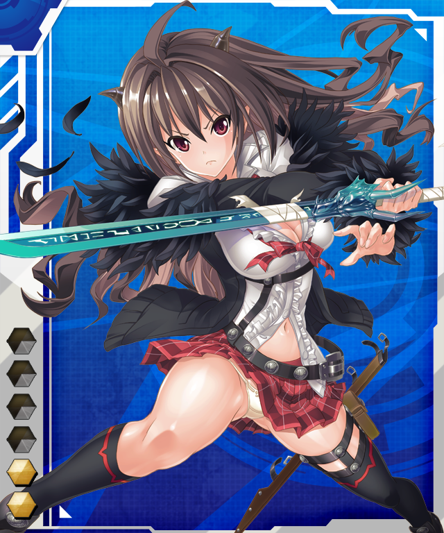 1girl, asahi, breasts, female, horns, long_hair, rina_(taimanin_asagi), skirt