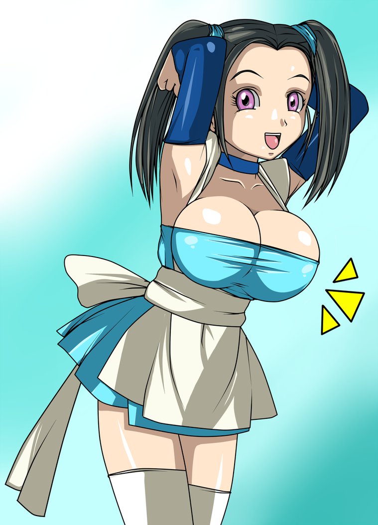 1girl, :d, adjusting_hair, aqua_background, armpits, arms_up, black_hair, blue_dragon
