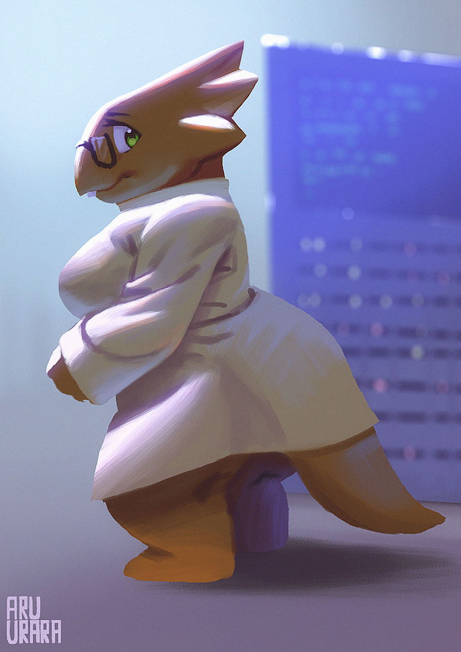 1girl, alphys, artist_name, aruurara, english, furry, glasses, green_eyes
