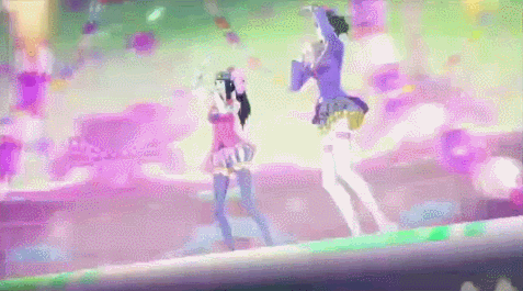 2girls, animated, animated_gif, atlus, blue_eyes, blue_hair, breasts, female