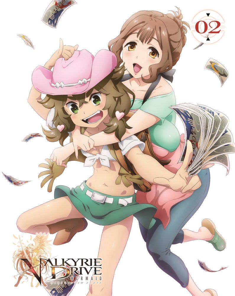 2girls, kazami_torino, logo, money, multiple_girls, official_art, sakura_meifon, valkyrie_drive