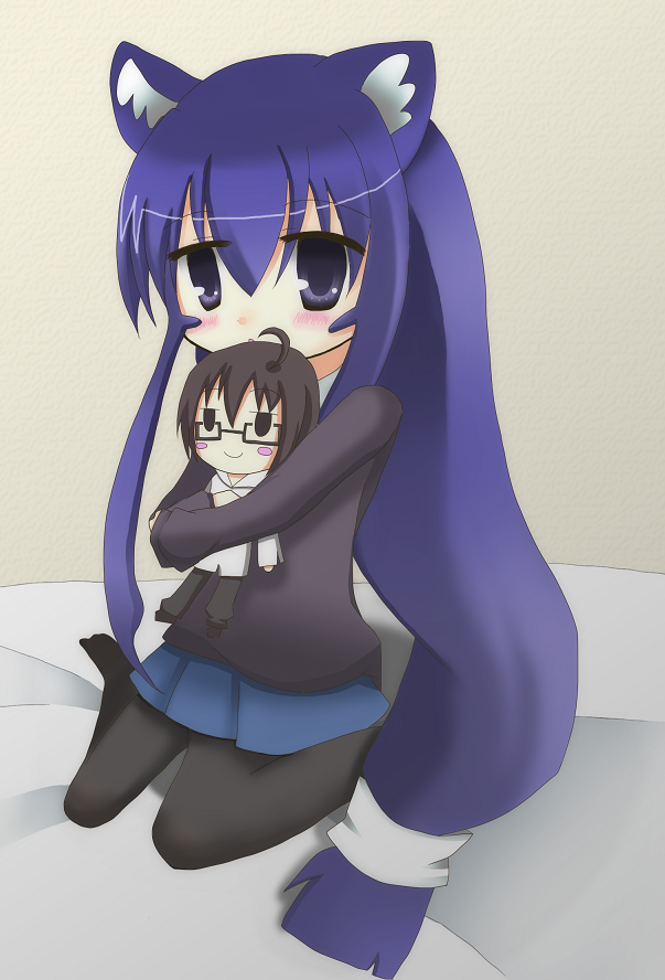 1girl, absurdly_long_hair, acchi_kocchi, ahoge, animal_ears, blue_eyes, blue_hair, cat_ears