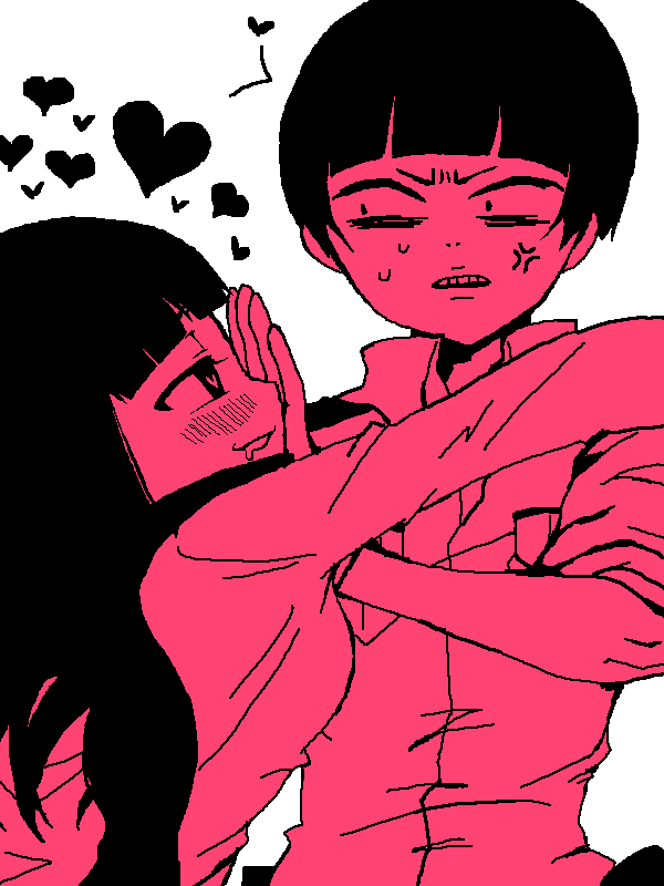 1boy, 1girl, anai_miu, angry, blush, heart, long_hair, magical_girl_apocalypse