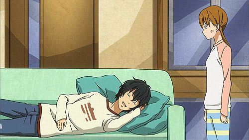 1boy, 1girl, animated, animated_gif, black_hair, brown_hair, mizutani_shizuku, tonari_no_kaibutsu-kun