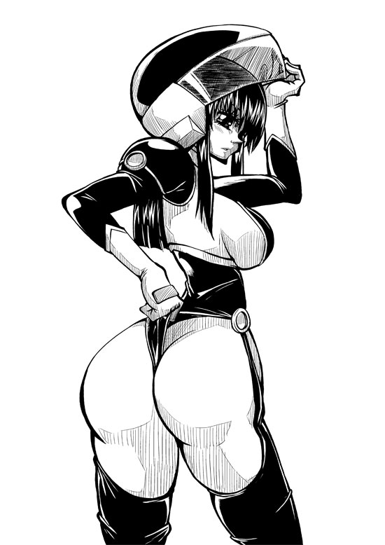 00s, 1girl, artist_request, ass, back, black_hair, breasts, butt_crack