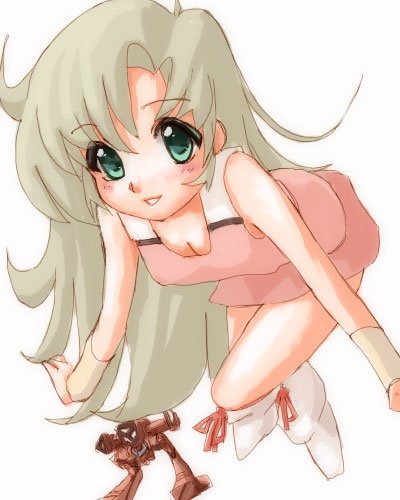 1girl, choujikuu_seiki_orguss, green_eyes, green_hair, ishkick, long_hair, mecha, mome_(orguss)