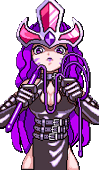90s, animated, animated_gif, belt, bouncing_breasts, breasts, cleavage, crown