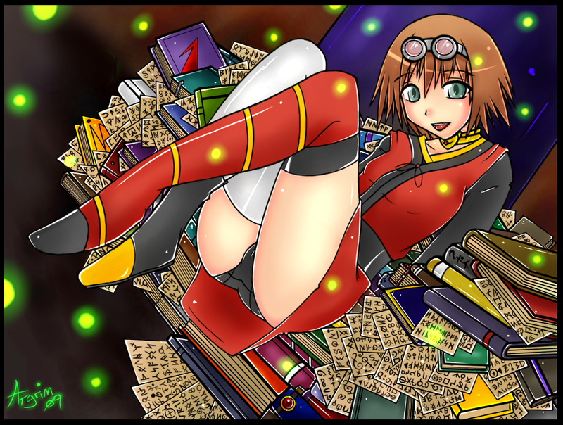 1girl, argrim, ass, asymmetrical_clothes, black_panties, book, brown_hair, choker