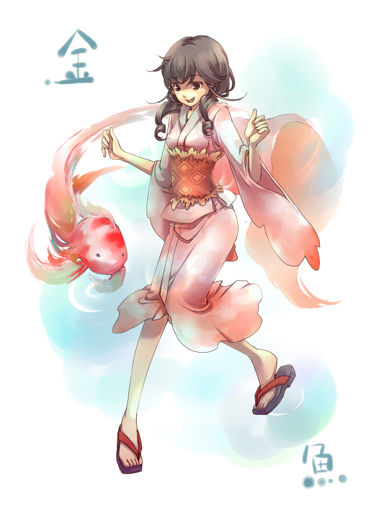 1girl, character_request, female, fish, goldfish, hanaji, solo, standing