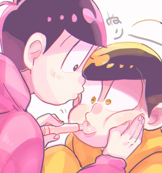 2boys, black_hair, brothers, hood, hoodie, lipgloss, male_focus, matsuno_juushimatsu