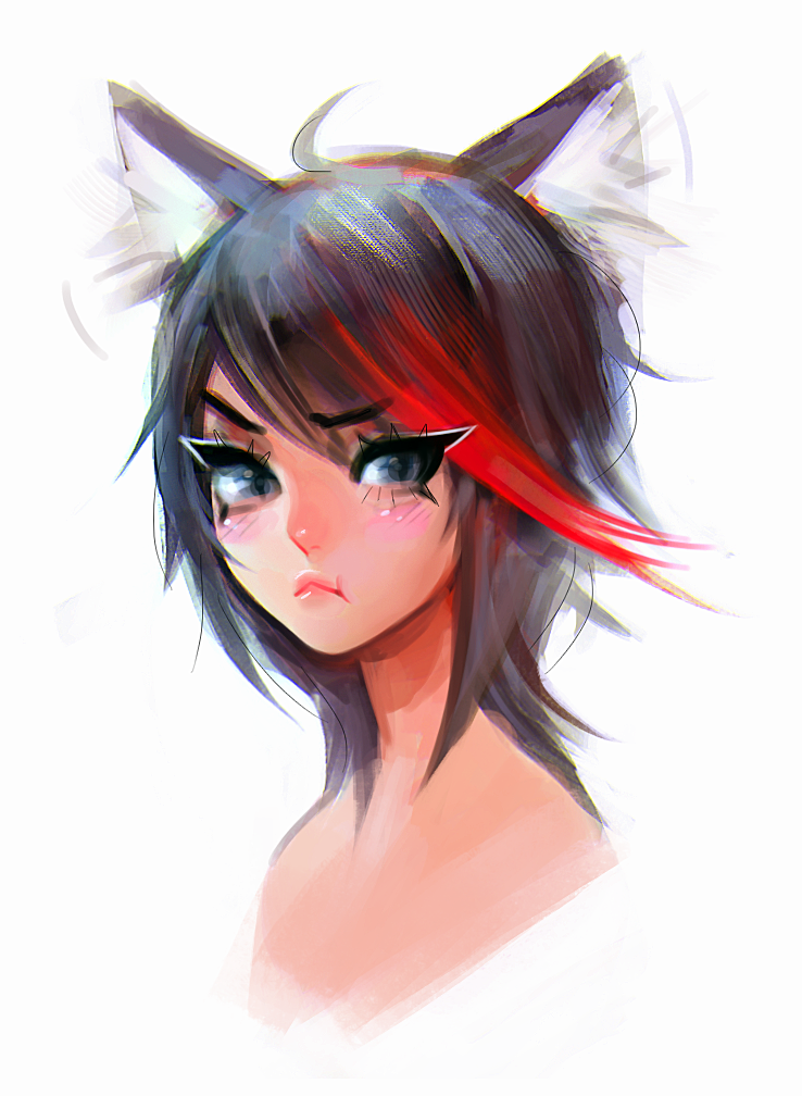 animal_ears, black_hair, blue_eyes, blush, cat_ears, face, kill_la_kill, matoi_ryuuko