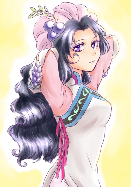1girl, black_hair, breasts, dress, gloves, hat, hilda_rhambling, long_hair