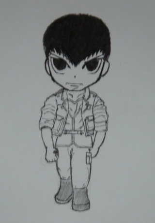 1boy, artist_request, chibi, gradient, gradient_background, gundam, gundam_we're_federation_hooligans!!, male_focus