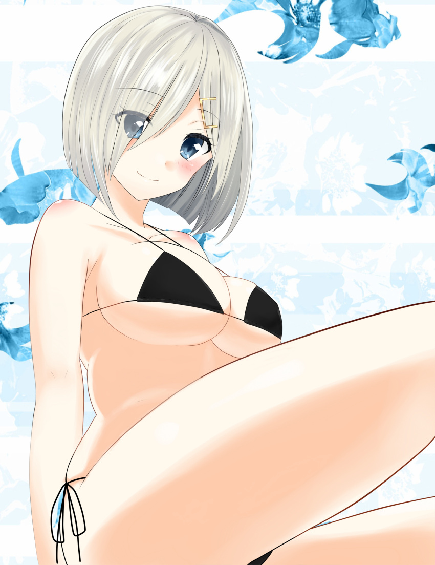 1girl, absurdres, aonegi, bikini, black_bikini, blue_eyes, blush, breasts