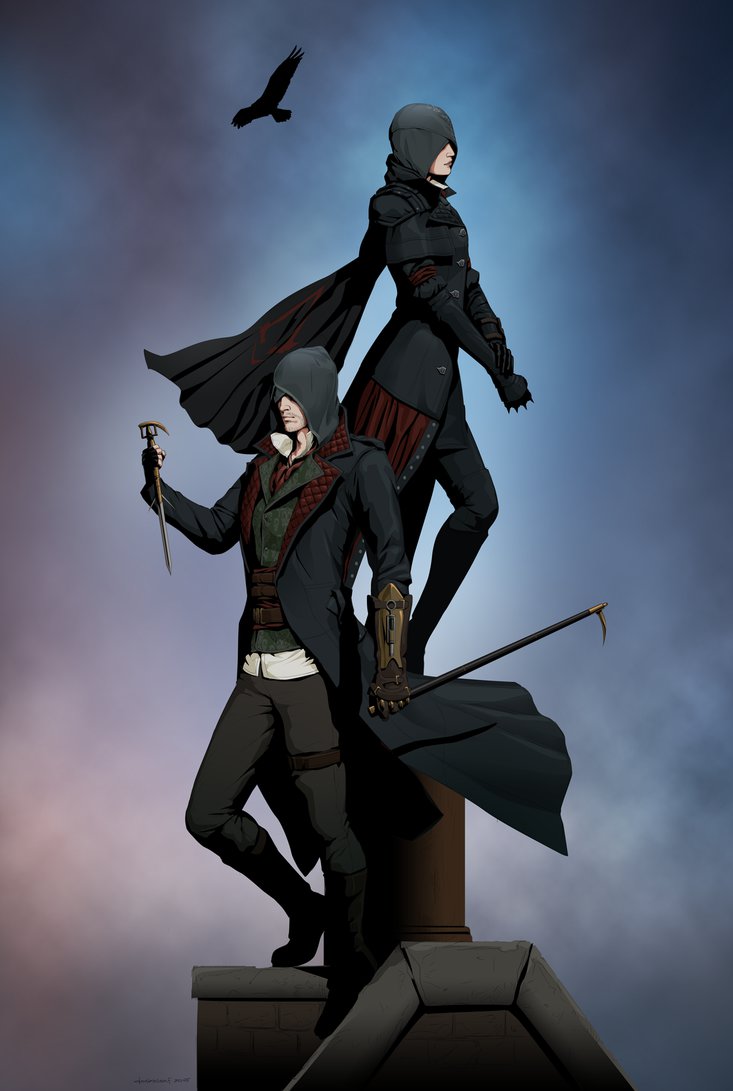 1boy, 1girl, animal, assassin's_creed, assassin's_creed_(series), belt, bird, brother_and_sister