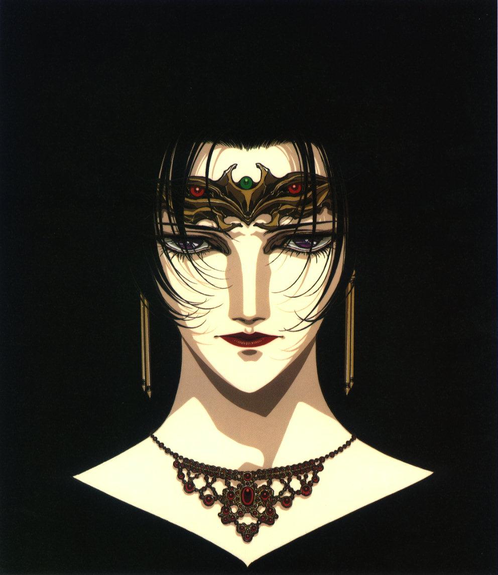 90s, black_hair, grey_witch_karla, jewelry, karla, record_of_lodoss_war, tiara, yuuki_nobuteru