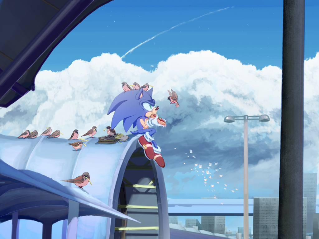 1boy, animal, anthro, bird, chili_dog, city, eating, food