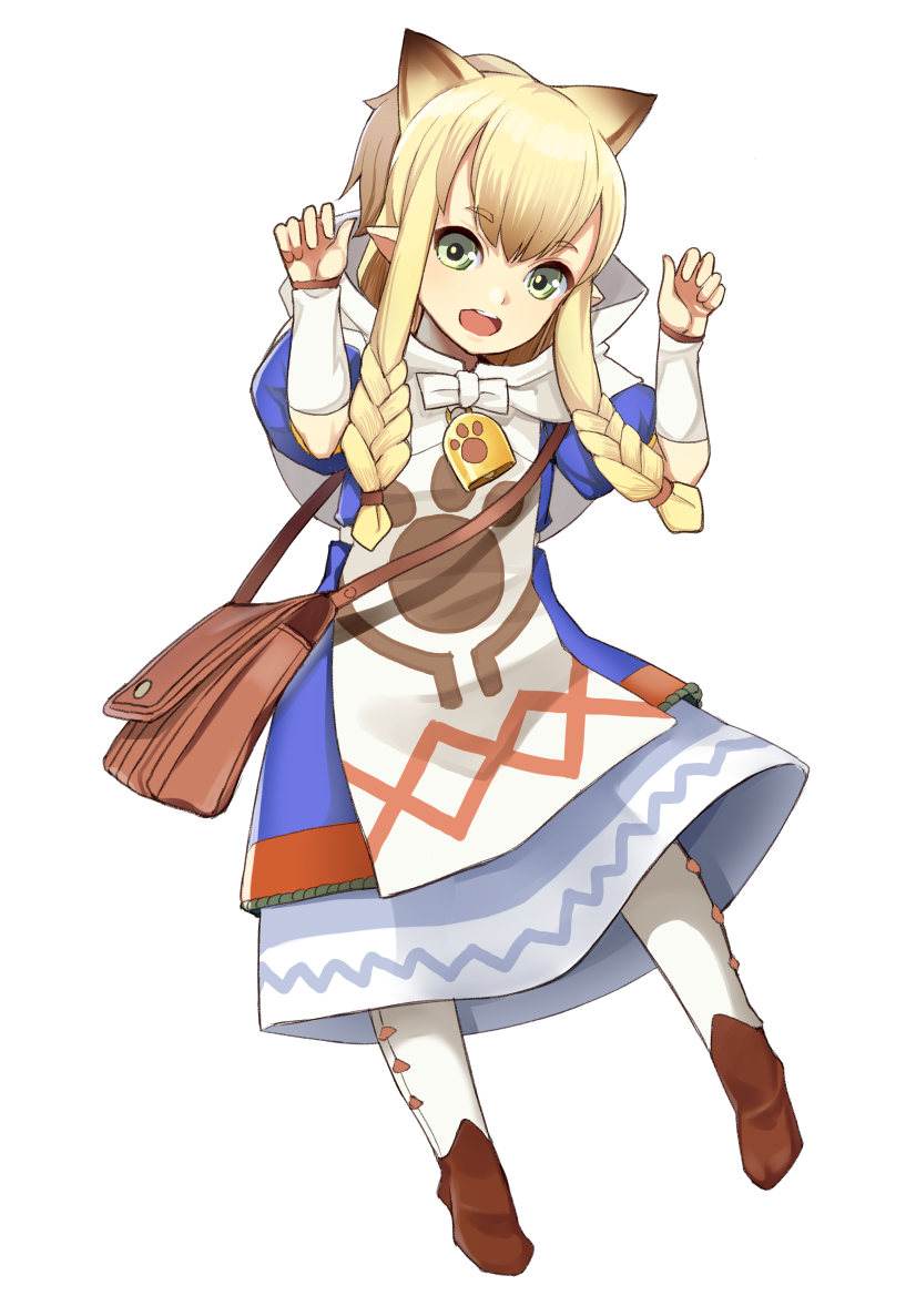 1girl, animal_ears, bag, baicha, bell, blonde_hair, braid, cat_ears