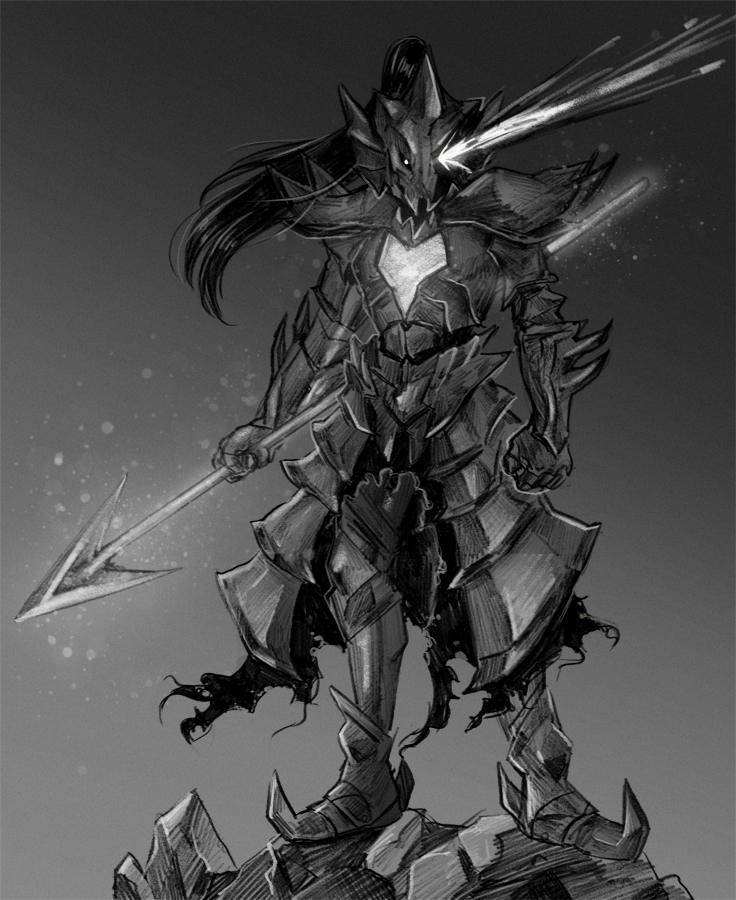 1girl, adapted_costume, armor, clenched_hand, dark_souls, dragon_slayer_ornstein, full_armor, full_body