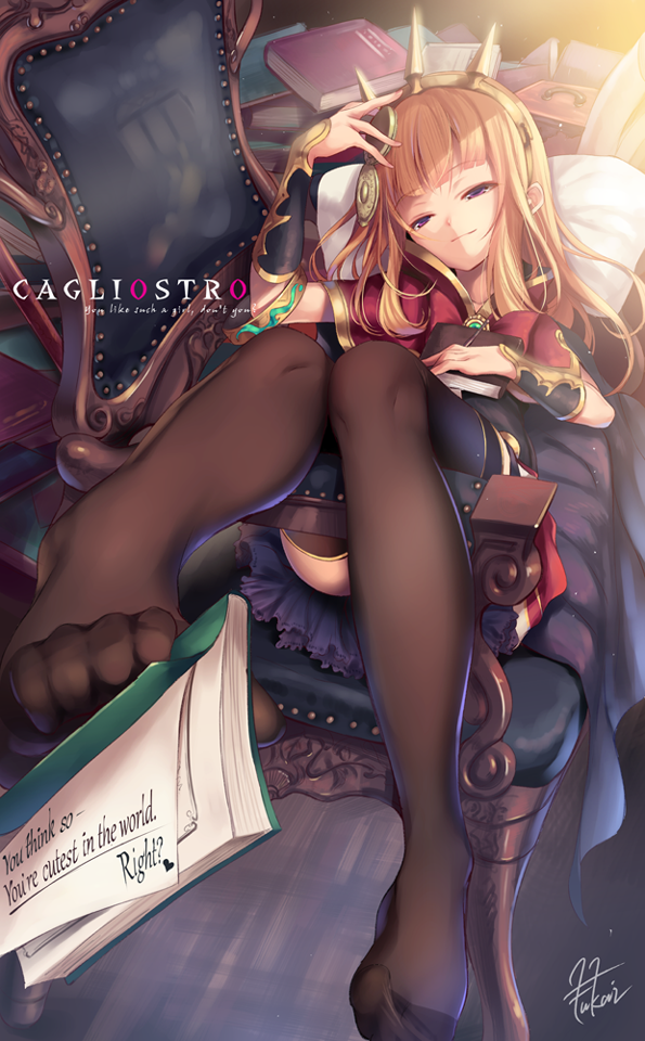 1girl, arm_guards, artist_name, bangs, black_legwear, blunt_bangs, book, bracelet