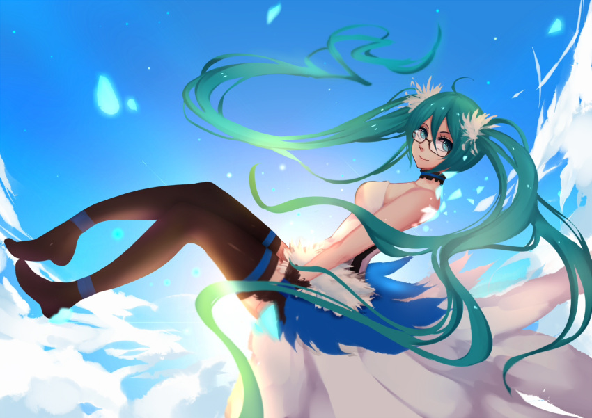 1girl, 7th_dragon_(series), 7th_dragon_2020, aqua_hair, black_legwear, blue_eyes, dress, glasses