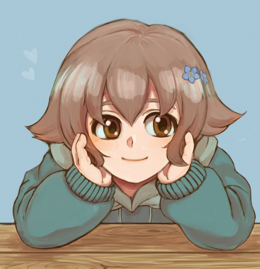 1girl, absurdres, atra_mixta, brown_eyes, flower, grey_hair, gundam, gundam_tekketsu_no_orphans