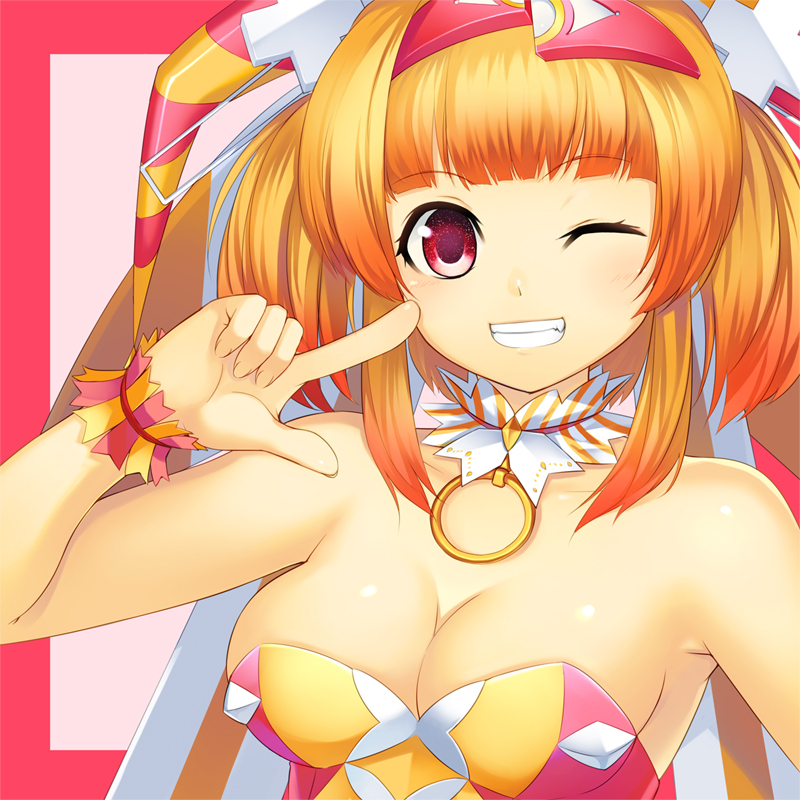 1girl, ;), beatmania, beatmania_iidx, breasts, choker, cleavage, grin