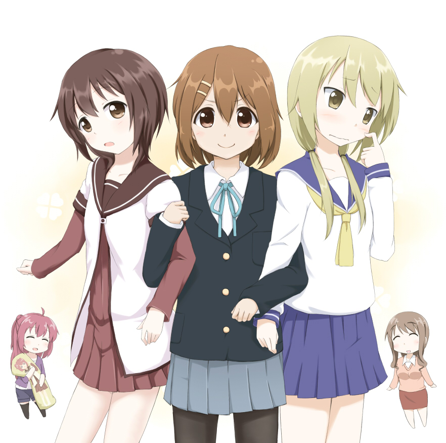 >:), 5girls, :d, ^_^, ahoge, akaza_akane, akaza_akari, black_hair