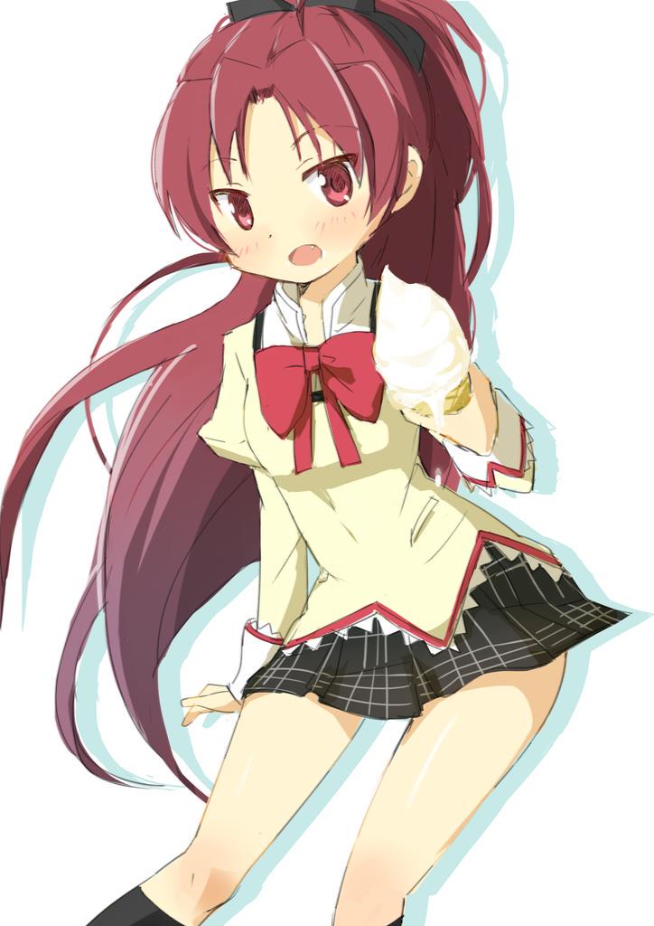 1girl, bow, fang, fang_out, food, hair_bow, ice_cream, long_hair