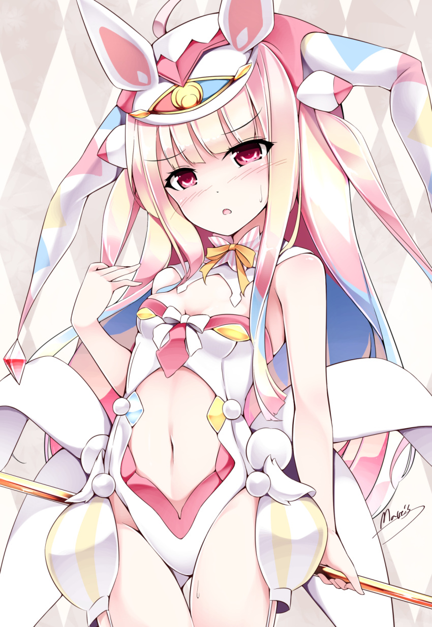 1girl, bare_shoulders, beatmania, beatmania_iidx, blush, cowboy_shot, detached_collar, hat