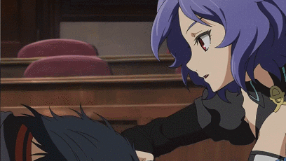 1boy, 1girl, animated, animated_gif, chess_belle, fang, femdom, hair_pull