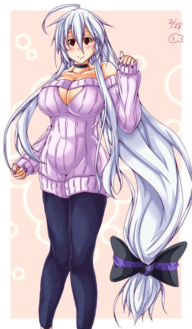 1girl, ahoge, bare_shoulders, blush, breasts, cleavage, cleavage_cutout, female