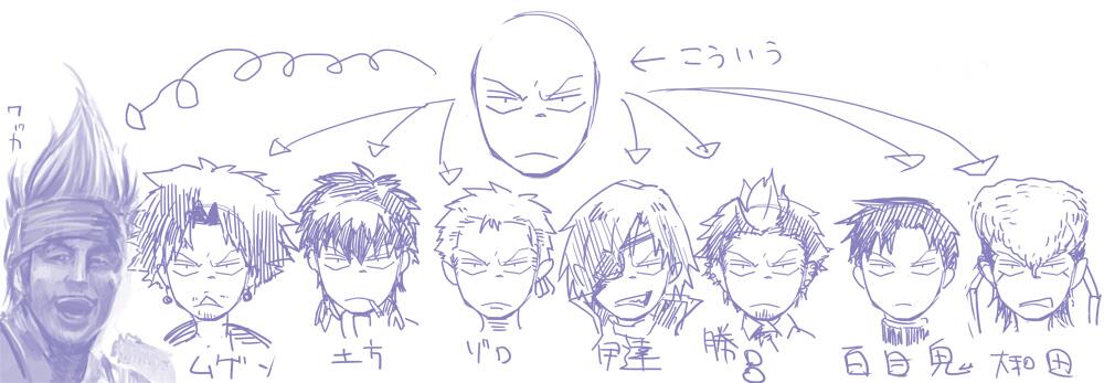 6+boys, ao_no_exorcist, character_request, dangan_ronpa, date_masamune_(sengoku_basara), doumeki_shizuka, final_fantasy, final_fantasy_x