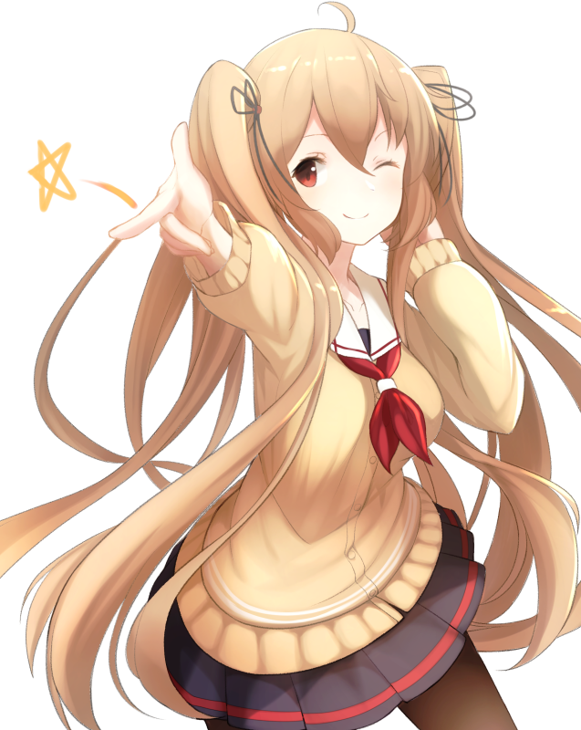 1girl, black_legwear, black_serafuku, brown_eyes, kantai_collection, light_brown_hair, long_hair, murasame_(kantai_collection)