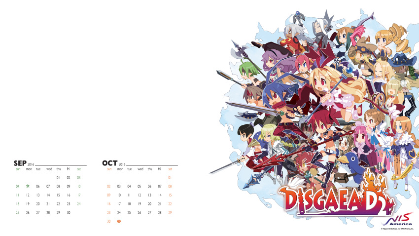 2016, 6+boys, 6+girls, animal, antenna_hair, archer_(disgaea), armor, arms_up