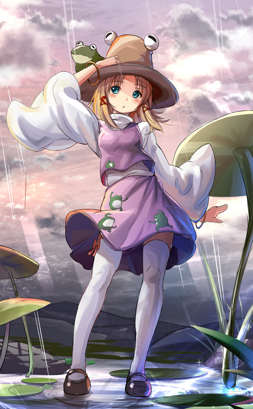 1girl, absurdres, aqua_eyes, blonde_hair, bracelet, clouds, cloudy_sky, dikko