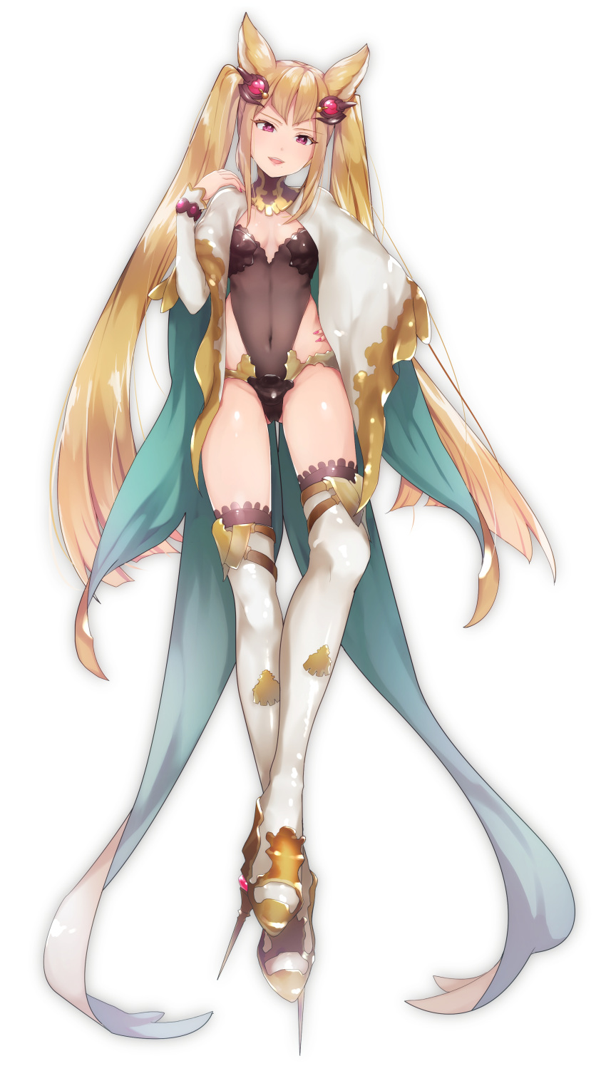 1girl, absurdres, akariko_(akaringo), animal_ears, blonde_hair, breasts, cleavage, covered_navel