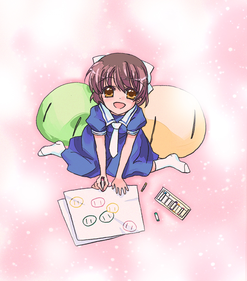 brown_hair, clannad, crayon, crayons, dango, dango_daikazoku, dress, okazaki_ushio