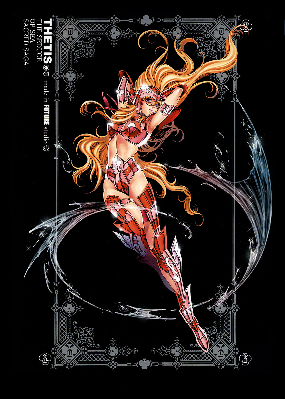 1girl, armor, armored_boots, black_background, blonde_hair, boots, future_studio_(artist), highres