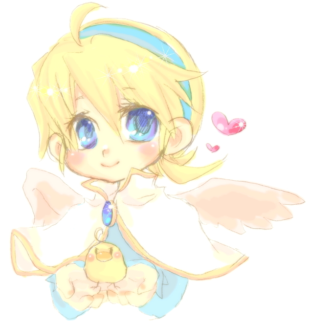 1girl, ahoge, angel_wings, bird, blonde_hair, blush, boots, breath_of_fire