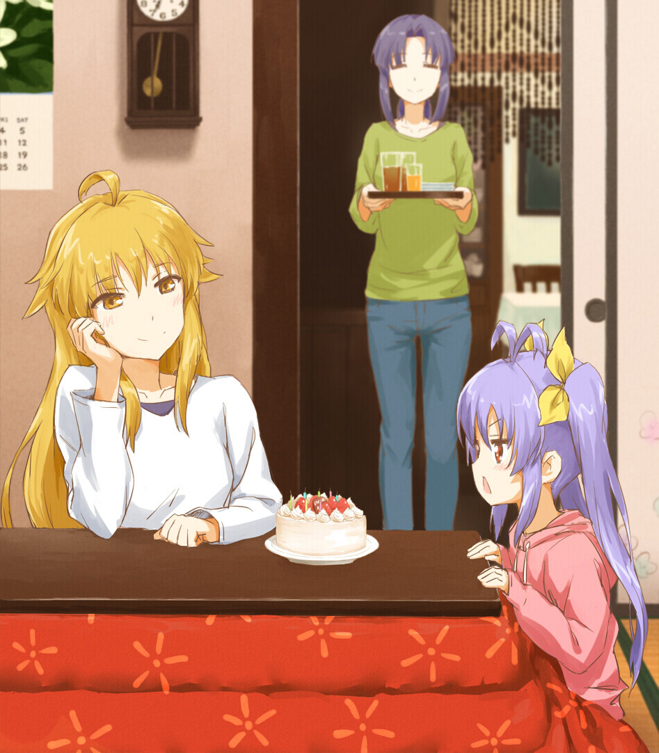 ahoge, artist_request, kagayama_kaede, long_hair, miyauchi_kazuho, miyauchi_renge, non_non_biyori, red_eyes