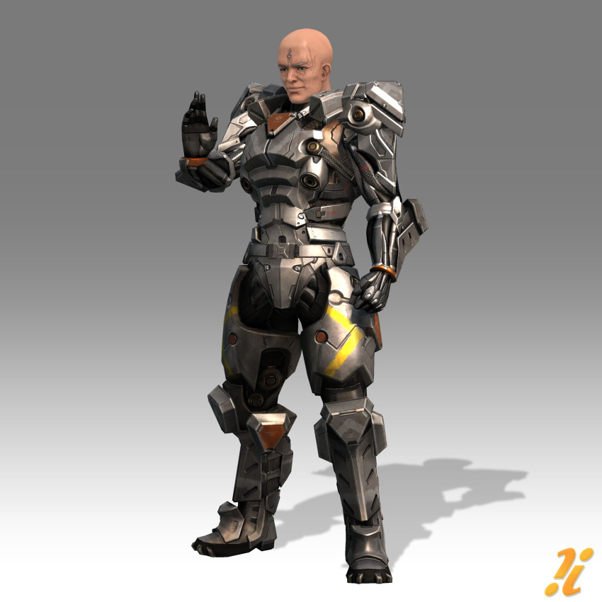 1boy, armor, bald, black_eyes, boze_lowes, facial_mark, forehead_mark, huge_filesize, nintendo, official_art, scar, solo, xenoblade_chronicles_x
