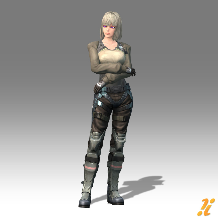 1girl, belt, boots, crossed_arms, gloves, huge_filesize, murderess, nintendo, official_art, solo, violet_eyes, white_hair, xenoblade_chronicles_x