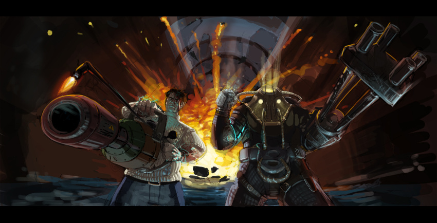2boys, big_daddy, bioshock, bioshock_2, blood, epic, explosion, fire
