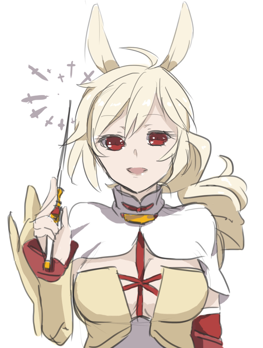1girl, animal_ears, armor, braid, breasts, detached_sleeves, long_hair, nachetanya_loei_piena_augustra, open_mouth, ponytail, rabbit_ears, red_eyes, rokka_no_yuusha