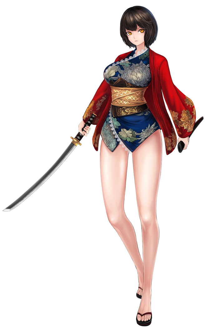 1girl, black_hair, breasts, female, japanese_clothes, kimono, kurenai_(red_ninja), large_breasts