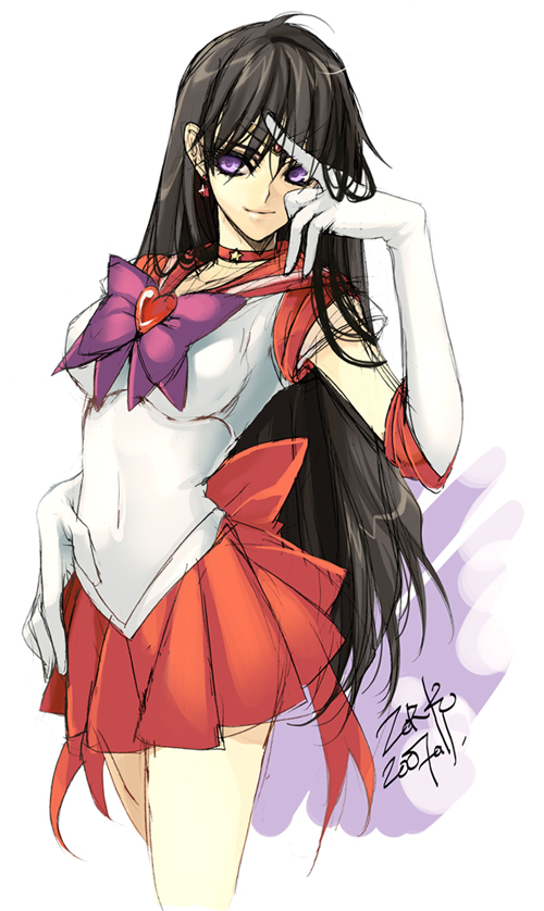 bishoujo_senshi_sailor_moon, black_hair, choker, code_geass, creayus, earrings, elbow_gloves, genderswap, gloves, hino_rei, hino_rei_(cosplay), jewelry, legs, lelouch_lamperouge, long_hair, magical_girl, miniskirt, purple_eyes, ribbon, sailor_mars, sailor_mars_(cosplay), skirt, super_sailor_mars, tiara, very_long_hair, violet_eyes